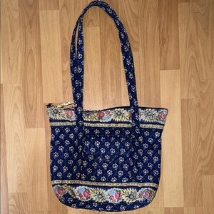 Vintage Vera Bradley Navy Quilted Floral Tote